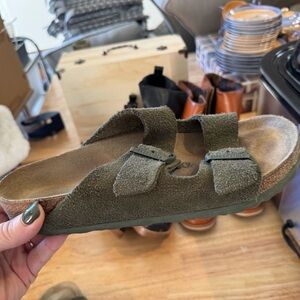 Birkenstock Forest Green Suede Slides